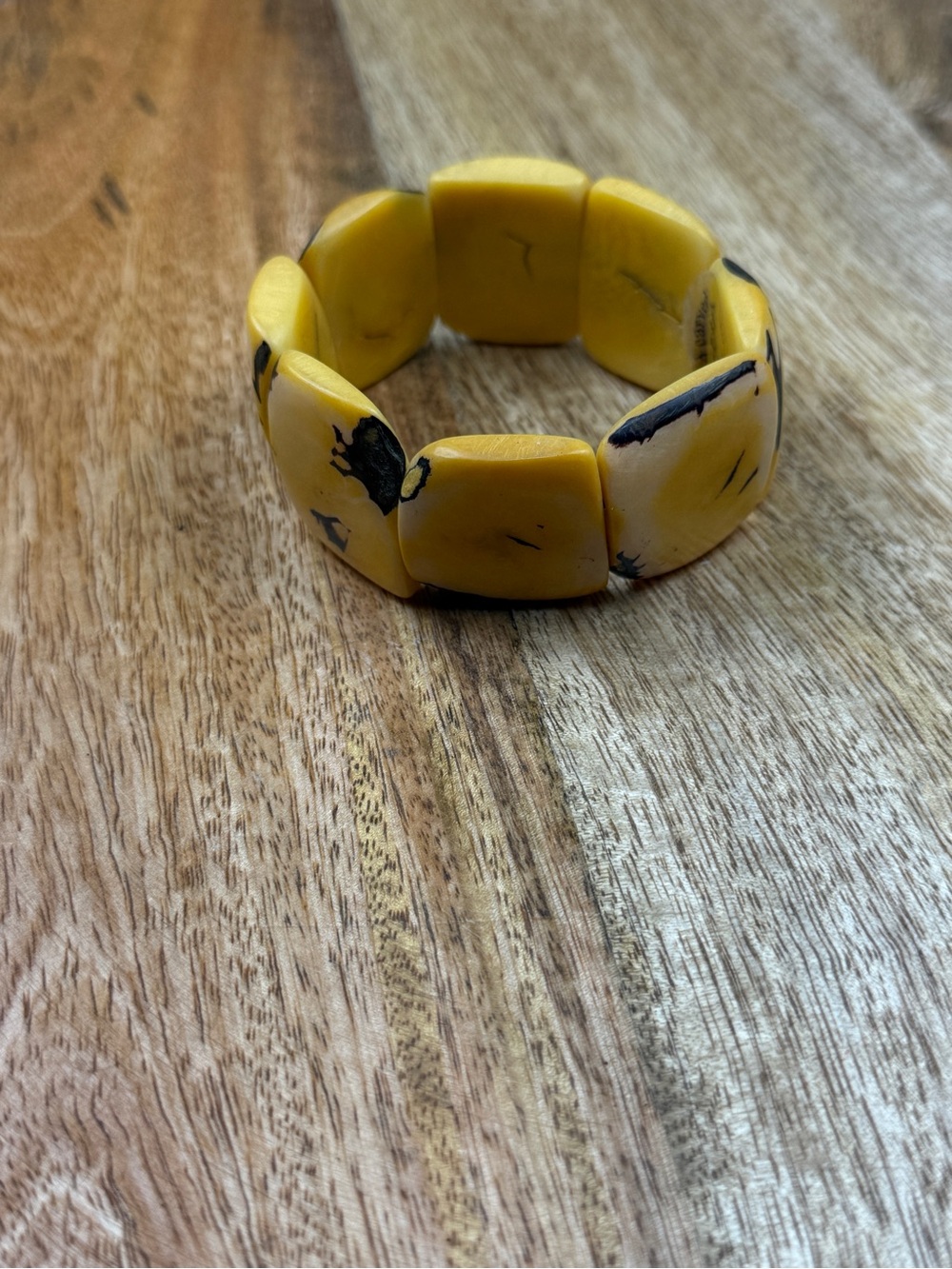 Minga Imports Yellow Tagua Nut Stretch Statement Bracelet Ecuador